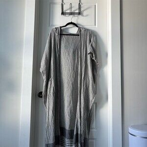 Loomia Turkish cotton Cover Up Womens one size Gray White Striped Hooded Kaftan